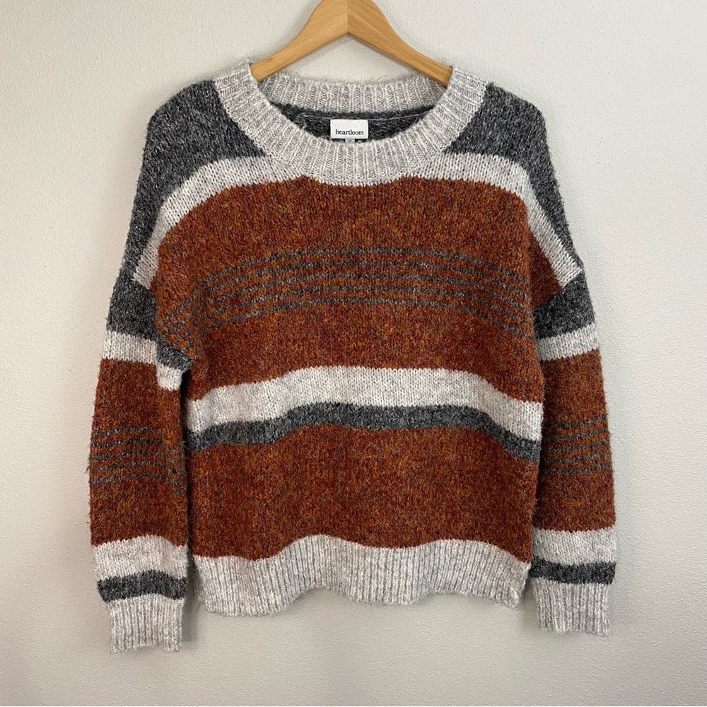 Heartloom Gray and Orange Striped Sweater‎ Women's Size Medium
